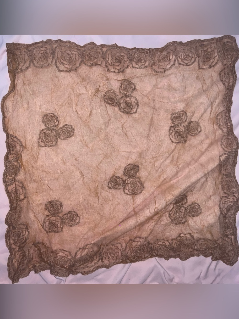 Delicate Brown Floral Lace Scarf - Women Accessories